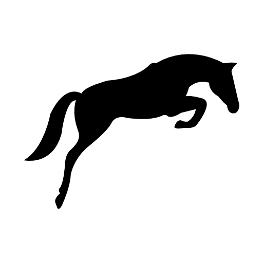 Black jumping horse with face looking to the ground