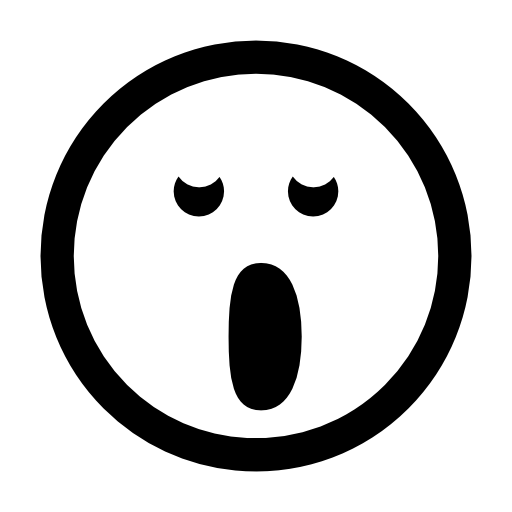 Yawning emoticon face in rounded square with open oval mouth and closed small eyes