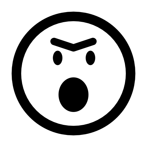 Angry emoticon face with opened mouth in rounded square outline