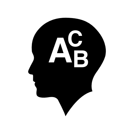 Bald head with alphabet letters ABC