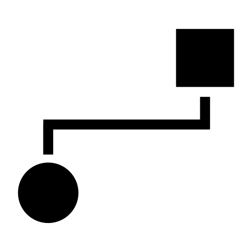 Graphic connection symbol between a square and a circle