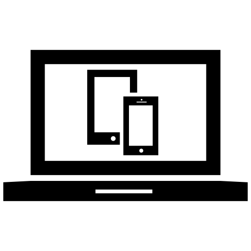 Responsive interface symbol of a cellphone and a tablet on a laptop screen